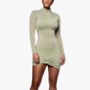 Jlux Label Jayde Knotted Mini Dress Sage Green Long Sleeve